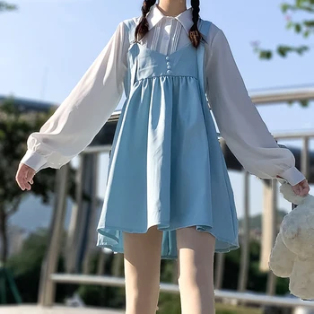 Jaapani Stiilis PLoose Kõik-Mängu Solid Color Suspender Kleit Suspender Kleit Naistele magus lolita kleit kawaii riided