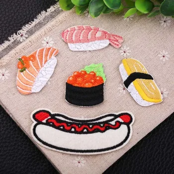 1TK Jaapani spetsiaalne toit Hot dog Sushi Laigud Väikesed kaheksajalad Tikkimine Riietele Raud Lapsed Riided Appliques Badge)