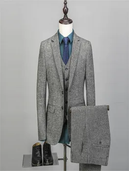 Meeste Vintage Ülikond 2-Nupp 3 piezas para hombre esmoquin de novio de negocios traje de Tweed de boda